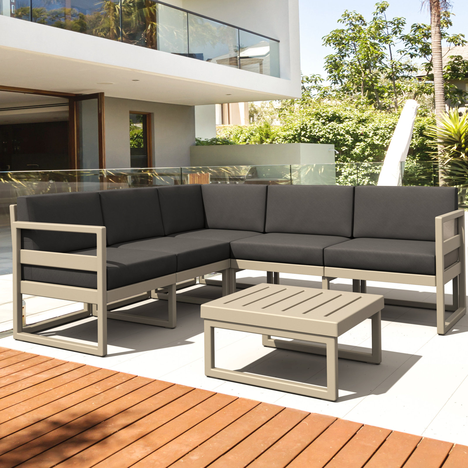 Lane 5 - Person Modular Patio Conversation Set with Cushions, Charcoal, Taupe