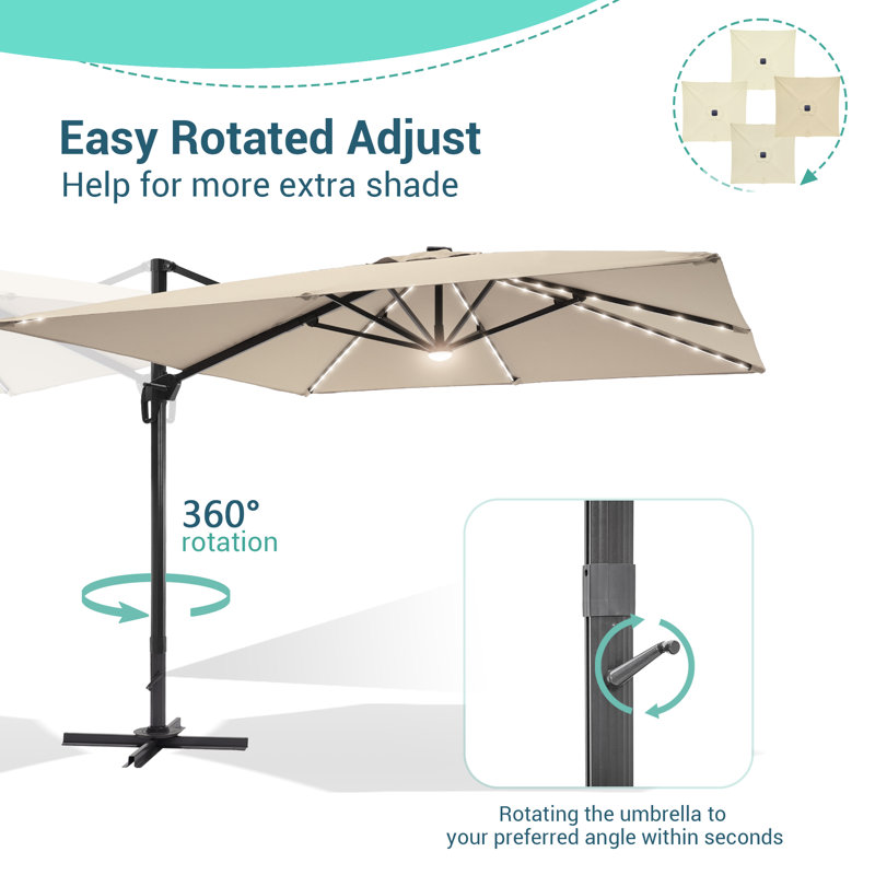 Glynn 10' x 10' Lighted Cantilever Umbrella, Tan