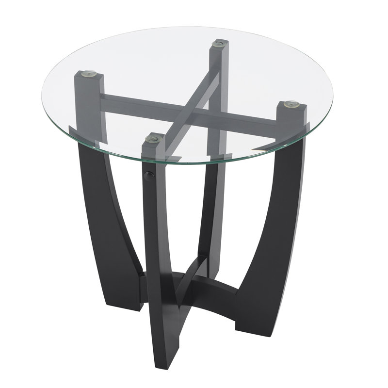23.5-Inch Round Glass Coffee Table With Black Frame, Black
