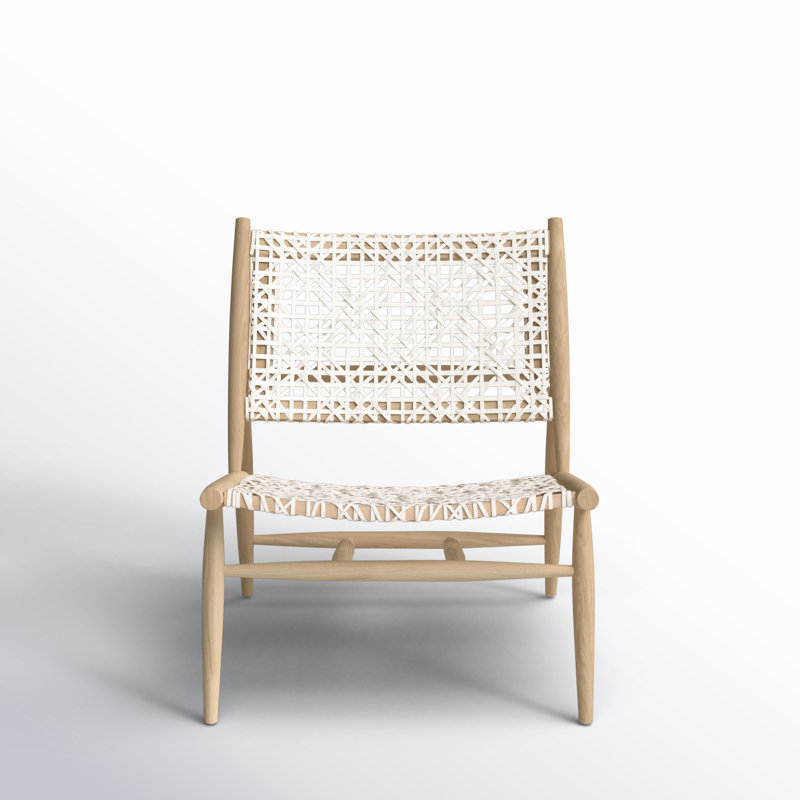 Kazbah Upholstered Side Chair, White Genuine Leather/Bleached Oak Legs