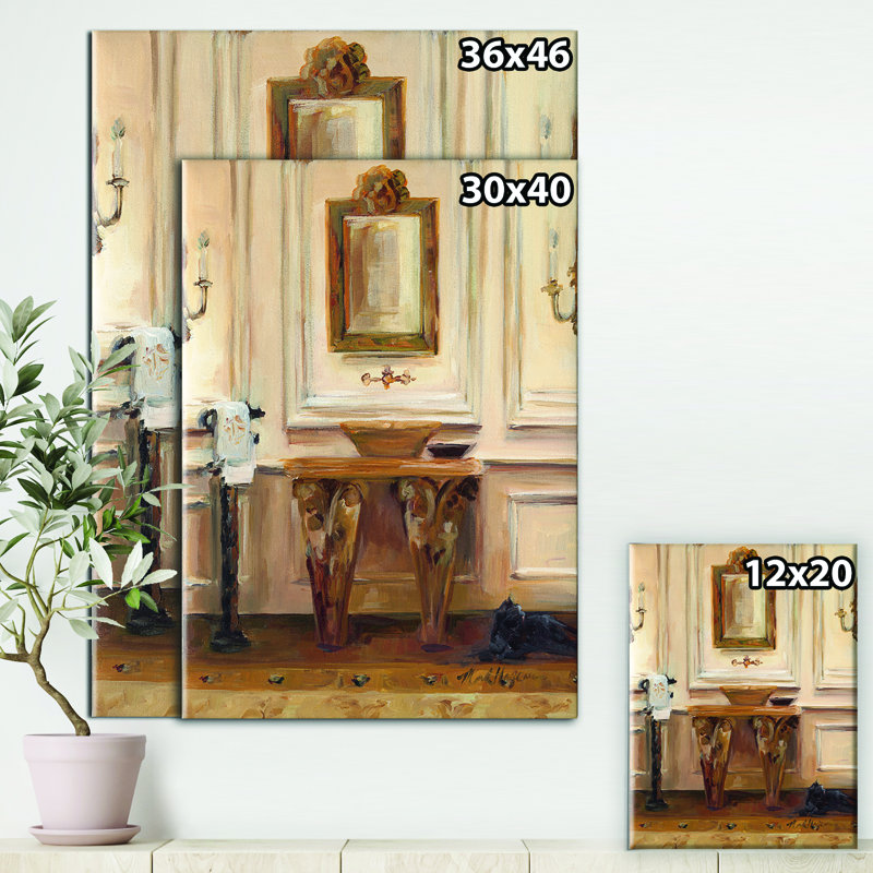 Vintage Paris Bathroom - reproduction d'art, Toile tendue, H 32 po x l 16 po x P 1 po
