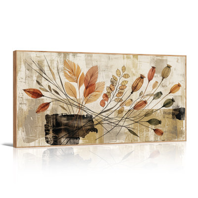 Tableau mural sur toile à motifs botaniques stylisés dans les tons rouille et beige