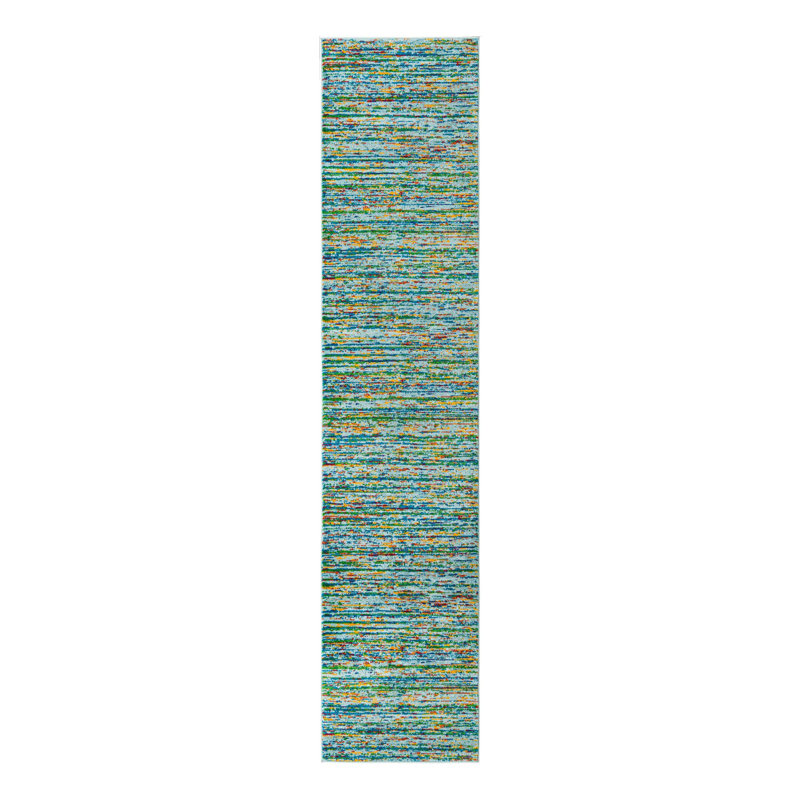 Tapis contemporain vert Malaija, Tapis de couloir 2 pi 7 po x 12 pi