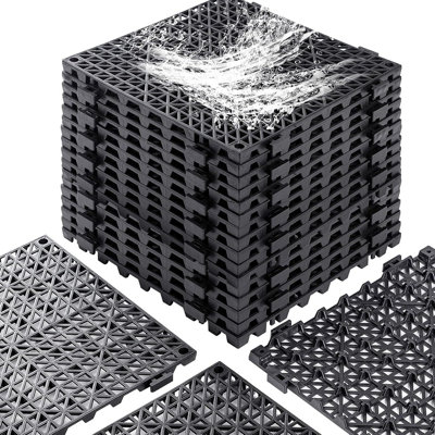 12 Pack Interlocking Floor Tiles – Non-Slip Pool Deck And Drain Mats, Soft PVC Modular Cushion Tiles For Shower, Basement, Garage, Shed