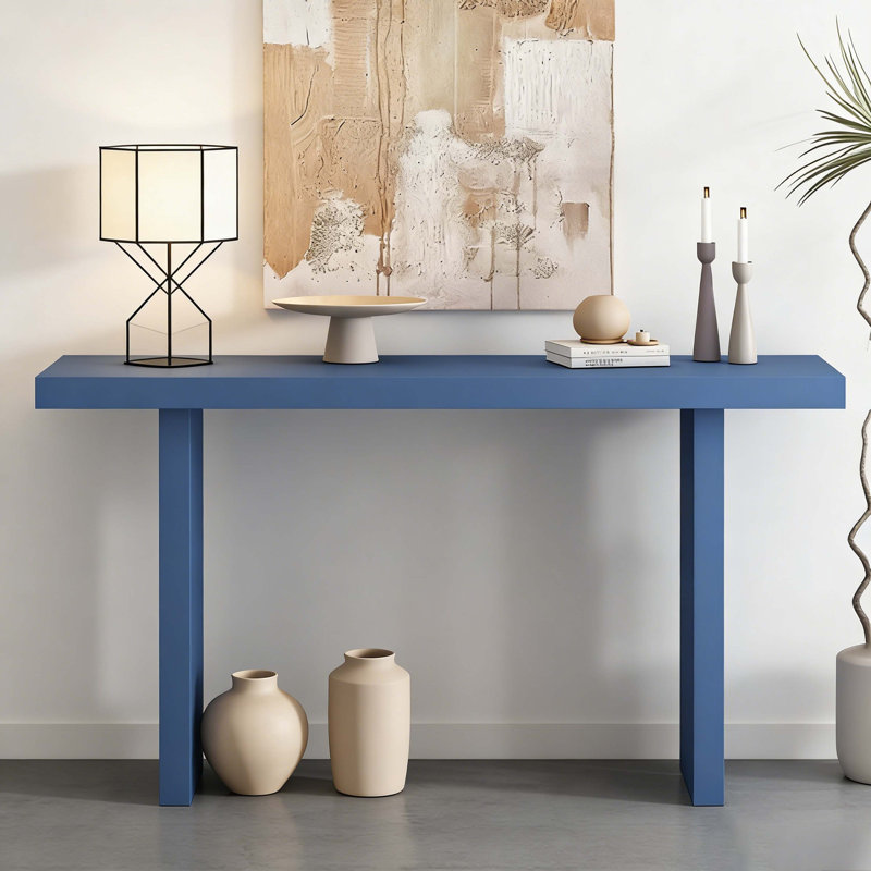 Modern Minimalist Console Table With Slatted Double-Pillar Legs, 59" Long Entryway Table For Hallway, Living Room & Foyer (Vibrant Blue Finish)