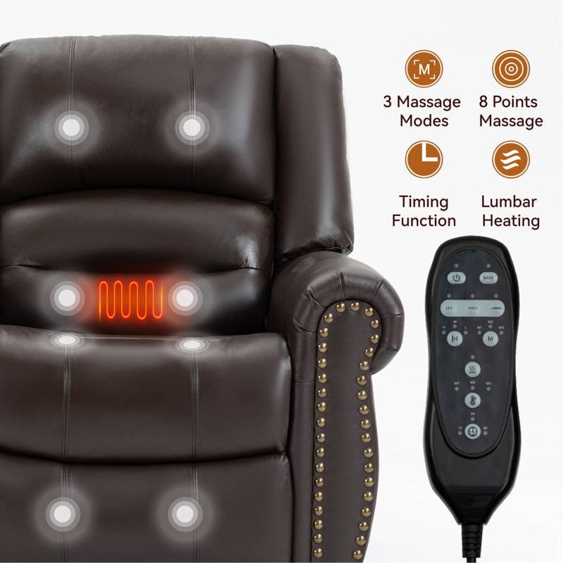 Power Lift Recliner Chair Heat Massage Dual Motor Infinite Position Up To 350 LBS, Faux Leather, Heavy Duty Motion Mechanism With USB Ports