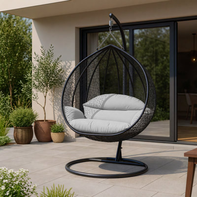 2-Person Teardrop Hanging Egg Chair with Steel Stand & Cushions – All-Weather Wicker Double Swing Loveseat for Indoor & Outdoor Patio