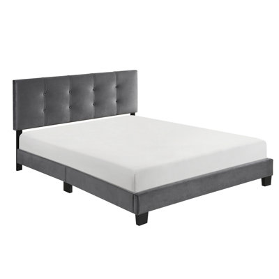 Lit pour grand lit en velours gris foncé, structure en bois massif, tête de lit ajustable, structure avec