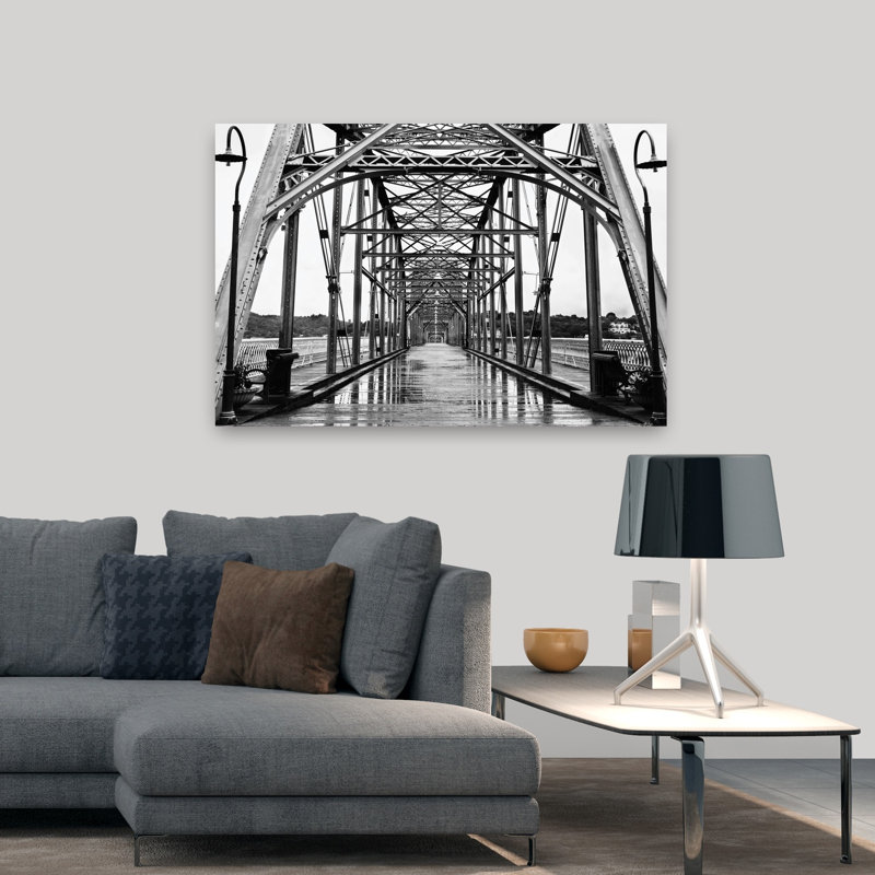 Pont n ° 9, architecture contemporaine abstraite, art de paysage, H 48 po x l 32 po