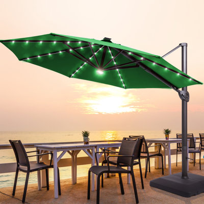11Ft Large Lighted Cantilever Umbrella with Base