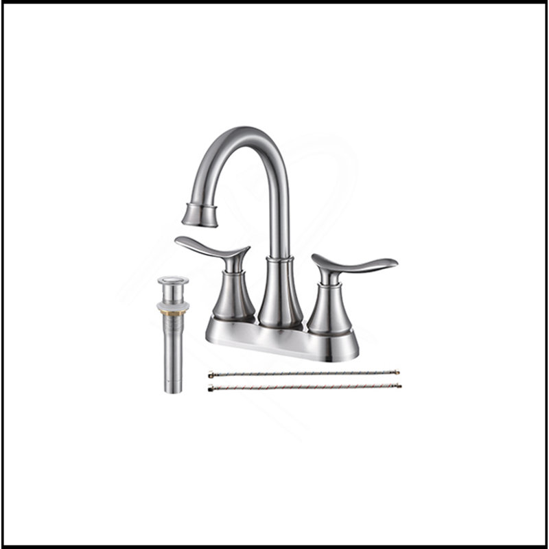 2-Handle 4-Inch Brushed Gold Bathroom Faucet, Bathroom Vanity Sink Faucets With Pop-Up Drain And Supply Hoses, Brushed Gold