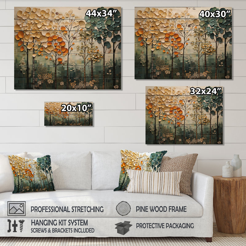 «Keerti Orange Green Trees», reproduction sur bois, H 24 po x l 32 po x P 0,78 po