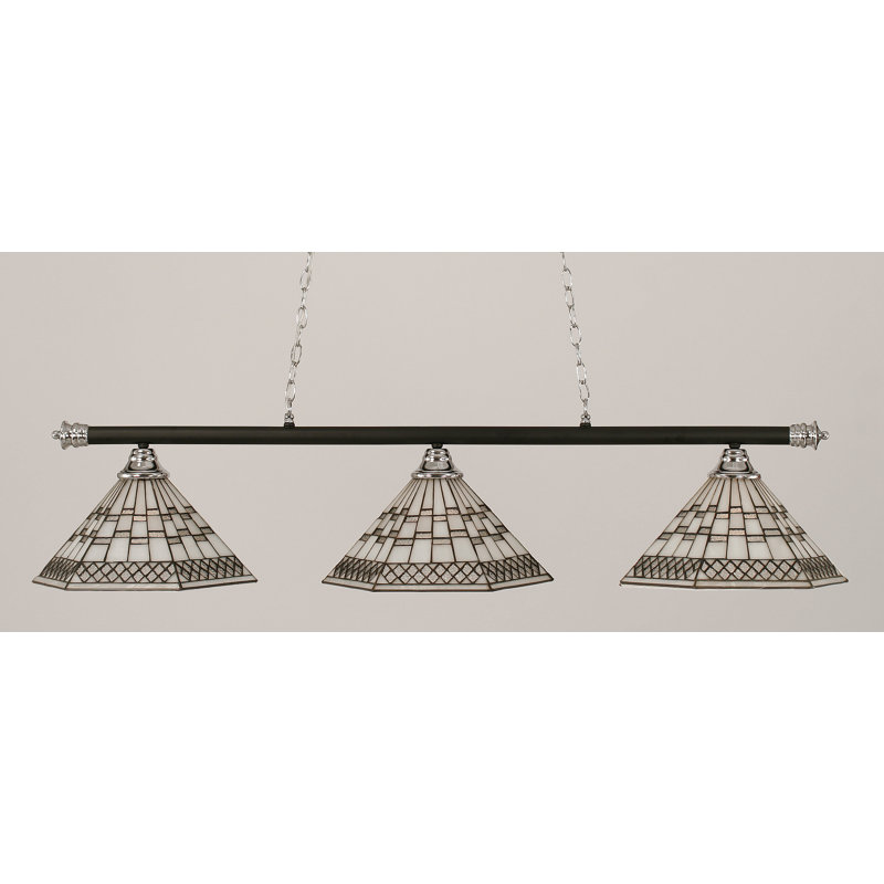Barre d'éclairage 3 lumières Oxford au fini nickel brossé avec verre d'art étain 16 po, Noir mat