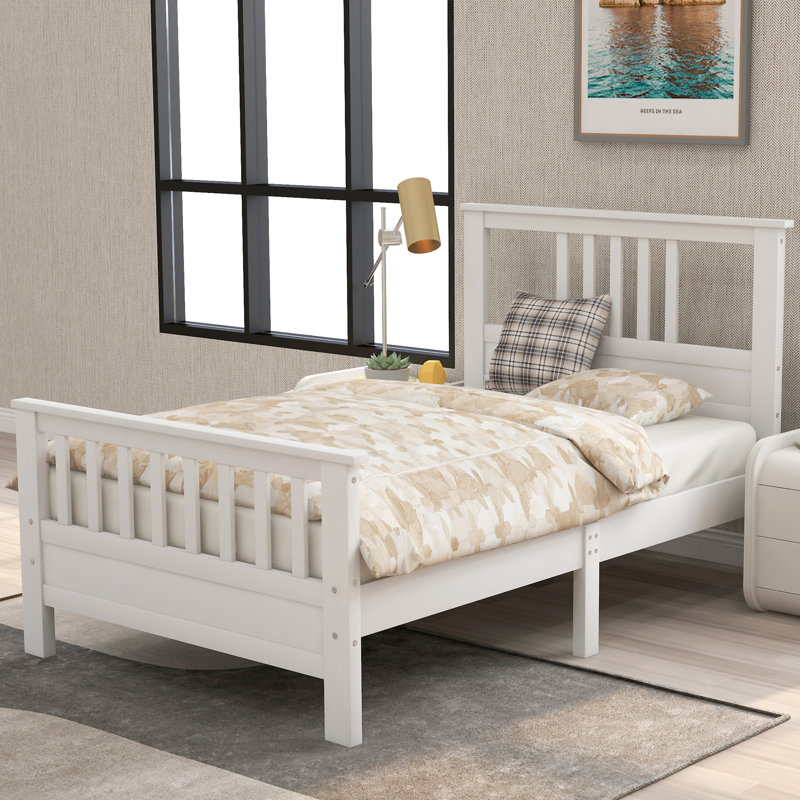 Lit plateforme en bois massif Celianna, Blanc, Complète