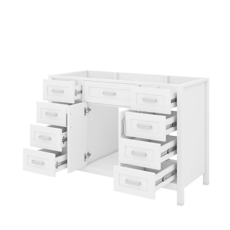 Meuble-lavabo contemporain de 47 po sans lavabo, avec 2 portes à fermeture silencieuse et 8 tiroirs