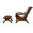 Teak Wood Handmade Upholstered Leather Room Accent Chair with Ottoman with Scrollwork and High Back-1763483766