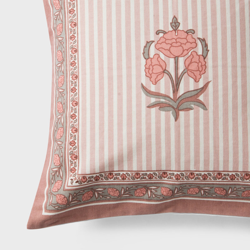 Housse de coussin en coton Kesar Handblock, 18 x 18, rose rosé, Rosé
