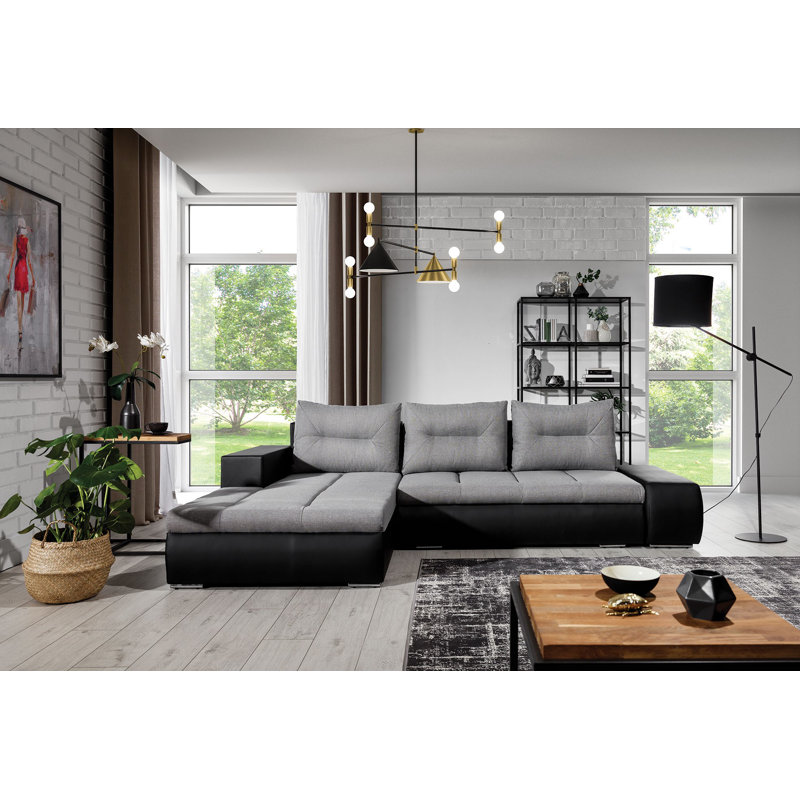 Bipasha 3 Seater Sofa & Chaise, Left Hand Facing, Grey/Black
