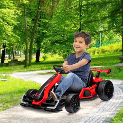 24V Kids Electric Go Kart Drift Kart with Adjustable Seat LED Lights Bluetooth Music Horn
