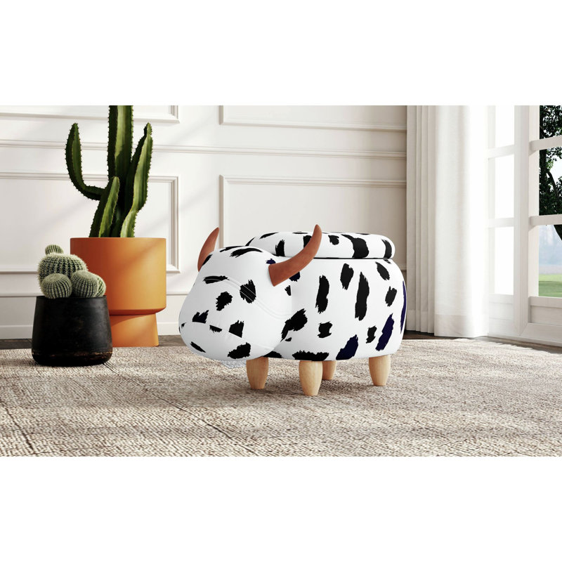 Buttercup Cow Storage Stool in White and Black