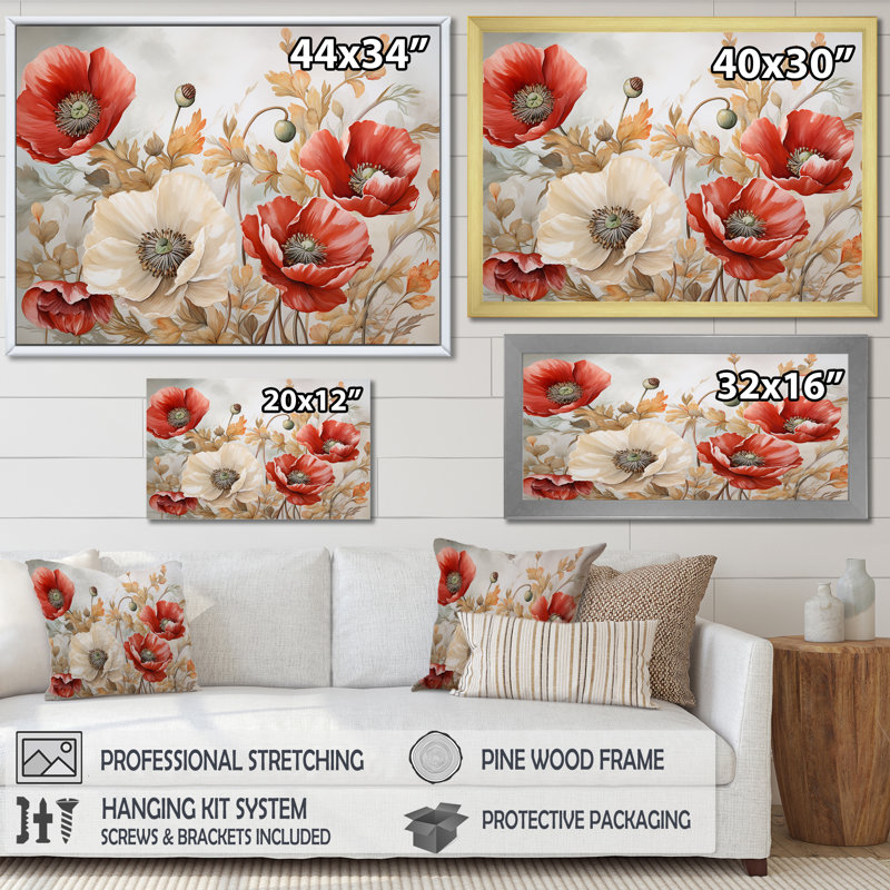 Charme des coquelicots dans Winter Delight II, Cadre doré simple, H 12 po x l 20 po x P 1 po