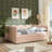 Cozy Gingham Daybed with Two Storage Drawers, USB Port, and Adorable Wave Shaped Linen Fabric-943188023-943188024