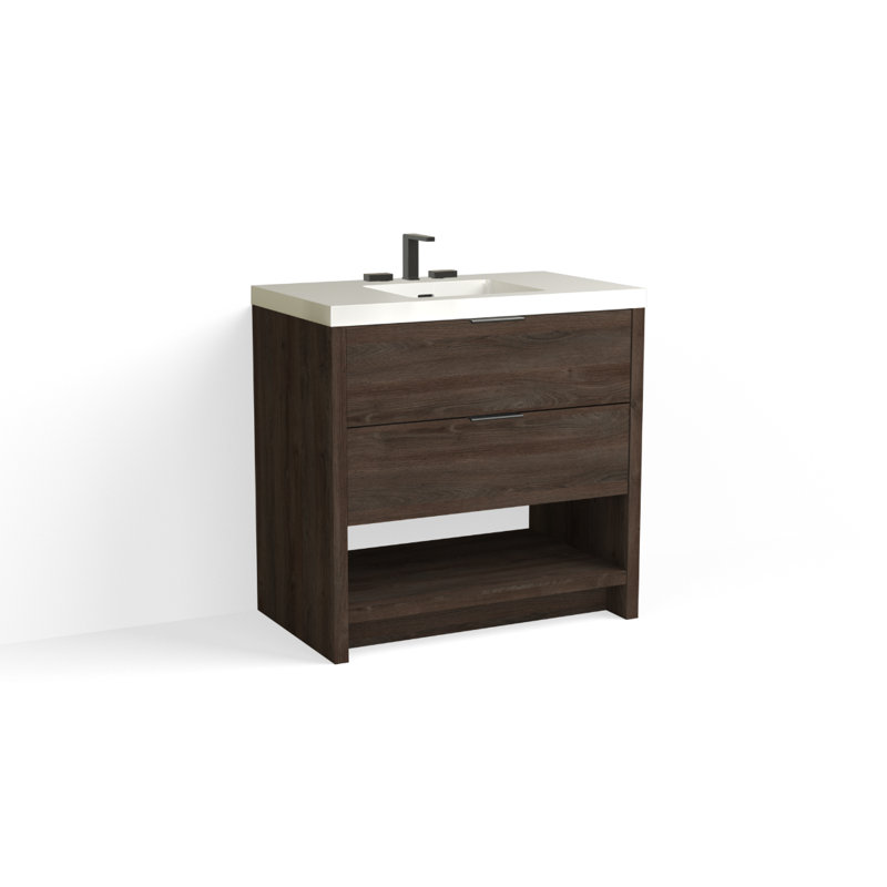 Vue 36" W Freestanding Single Bathroom Vanity, White Nanomatte, Matte Black, Glossy White/8" Widespread