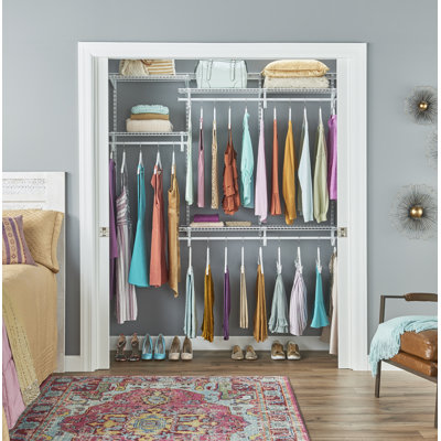 Adjustable ShelfTrack Wardrobe or Utility Clothes Rail System Heavy Duty White Wire Shelving Kit