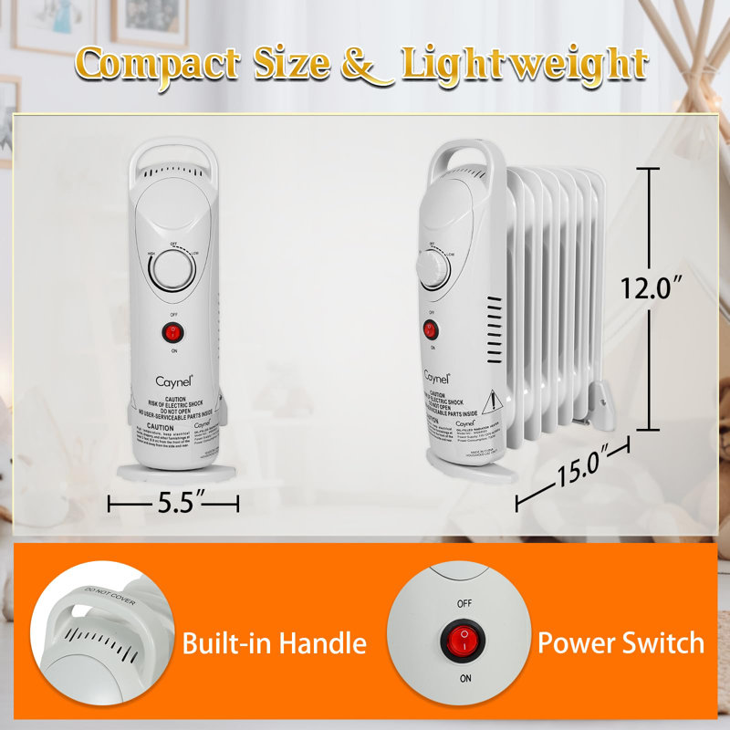 CAYNEL Electric Radiator Space Heater with Adjustable Thermostat 700 W,White