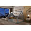 Lit double en bois de couleur grise - Construction avec pin et fenêtre de clôture, à DEL, sans sommier pour un espace de détente serein-831077184