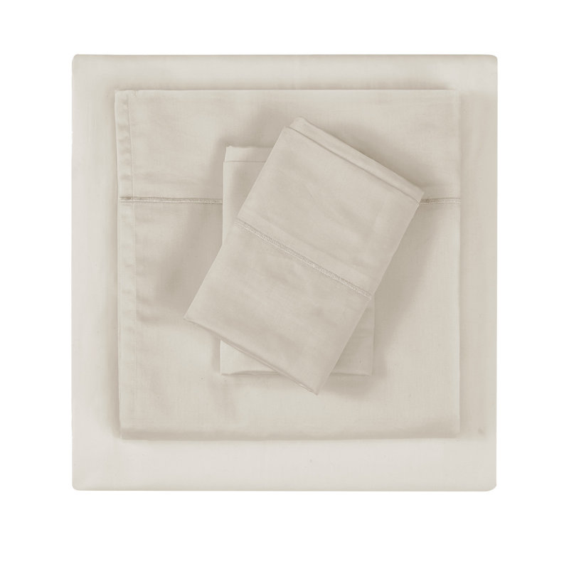 Draps en satin de coton 300TC Christian Siriano NY®, Ensemble de draps pour lit simple avec un drap-hou, Kaki