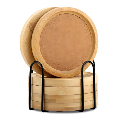 Bamboo Cork Coasters For Drinks Absorbent With Holder Set Of 6, Bamboo Coasters For Drinks Coaster Sets Rustic Farmhouse For Coffee Table Dining Table Set