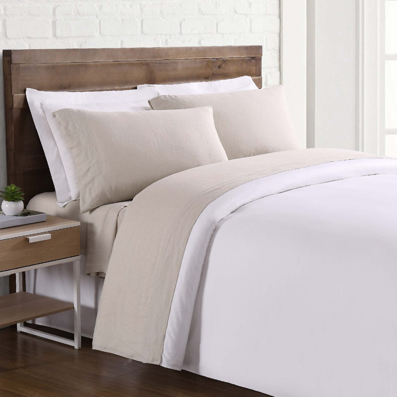 Ensemble de draps en lin Nena Aybar, Naturel, Ensemble de draps pour très grand lit avec 2 taie