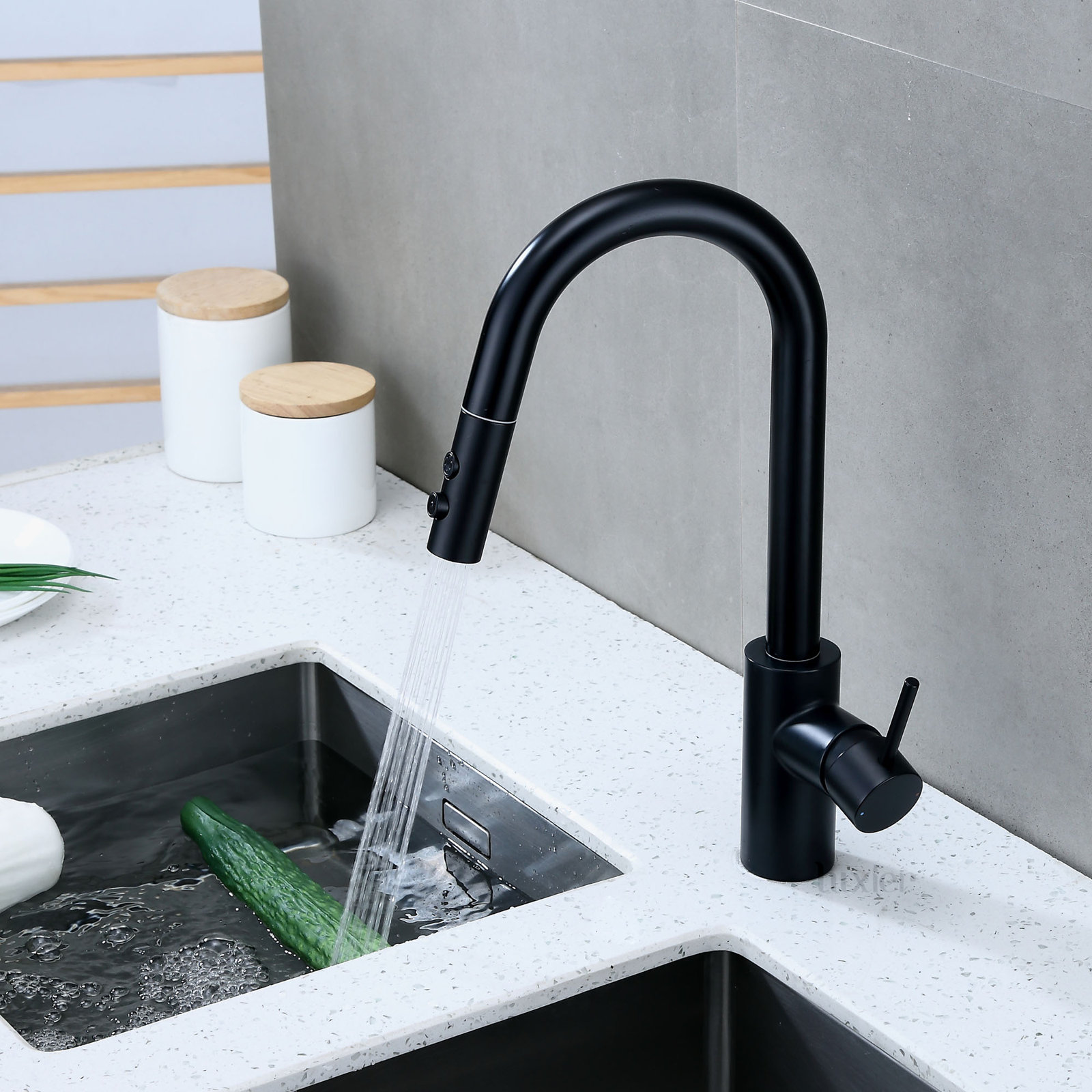 Pull-Down Kitchen Faucet with Accessories, Matte Black