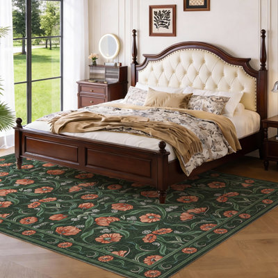 Area Rug for Living Room, Floral Modern Washable Rugs, Non-Slip Low-Pile Soft Floor Carpet for Bedroom, Living Room, Dining Room