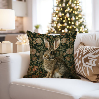 Animals William Morris Bunny Rabbit VII Cottage Throw Pillow Cover