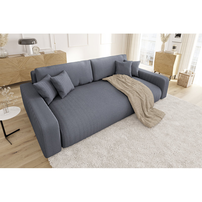 6 Seater Corduroy Sofa Bed, Dark Grey