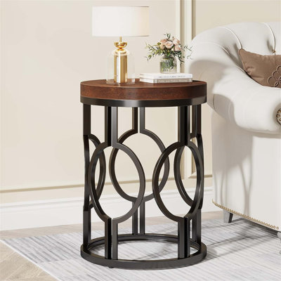 20 Inch Round Industrial Side Table With Metal Openwork Frame, Rustic Wood Top For Bedroom Or Living Room, Easy Assembly And Versatile Use