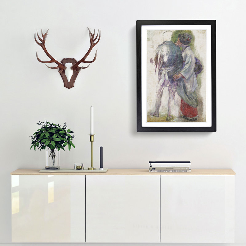 Man & Maiko by Kuroda Seiki - Picture Frame Painting Print, 65cm H x 48cm W x 2cm D, Black Framed