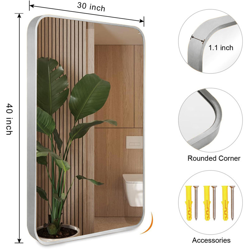 Miroir mural de salle de bain Malpress, Argent argent, 36" x 36", Rond
