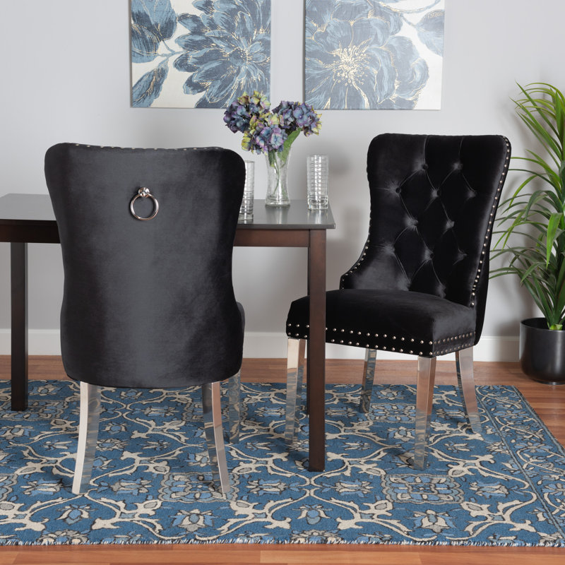 Chaise parsons rembourrée et rembourrée Micel, Noir / argent