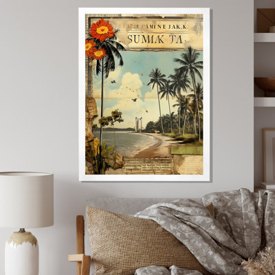 Collage rétro de palmiers de Floride et plage I sur toile rétro