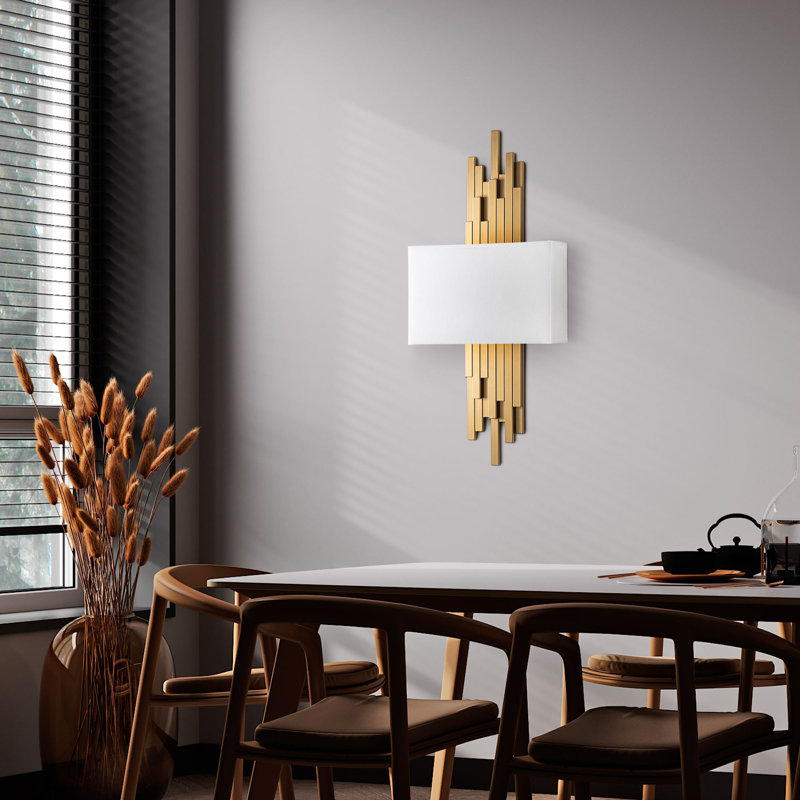 Elegant Wall Lamp with Metal Body & Fabric Cap, Gold & White Finish, 13.8 x 29.5 x 3.9 inches | Socket Type: 2 x E14 Max 40W (Bulb Not Included) | Stylish Lighting for Living Room & Bedroom, IP20 Rated