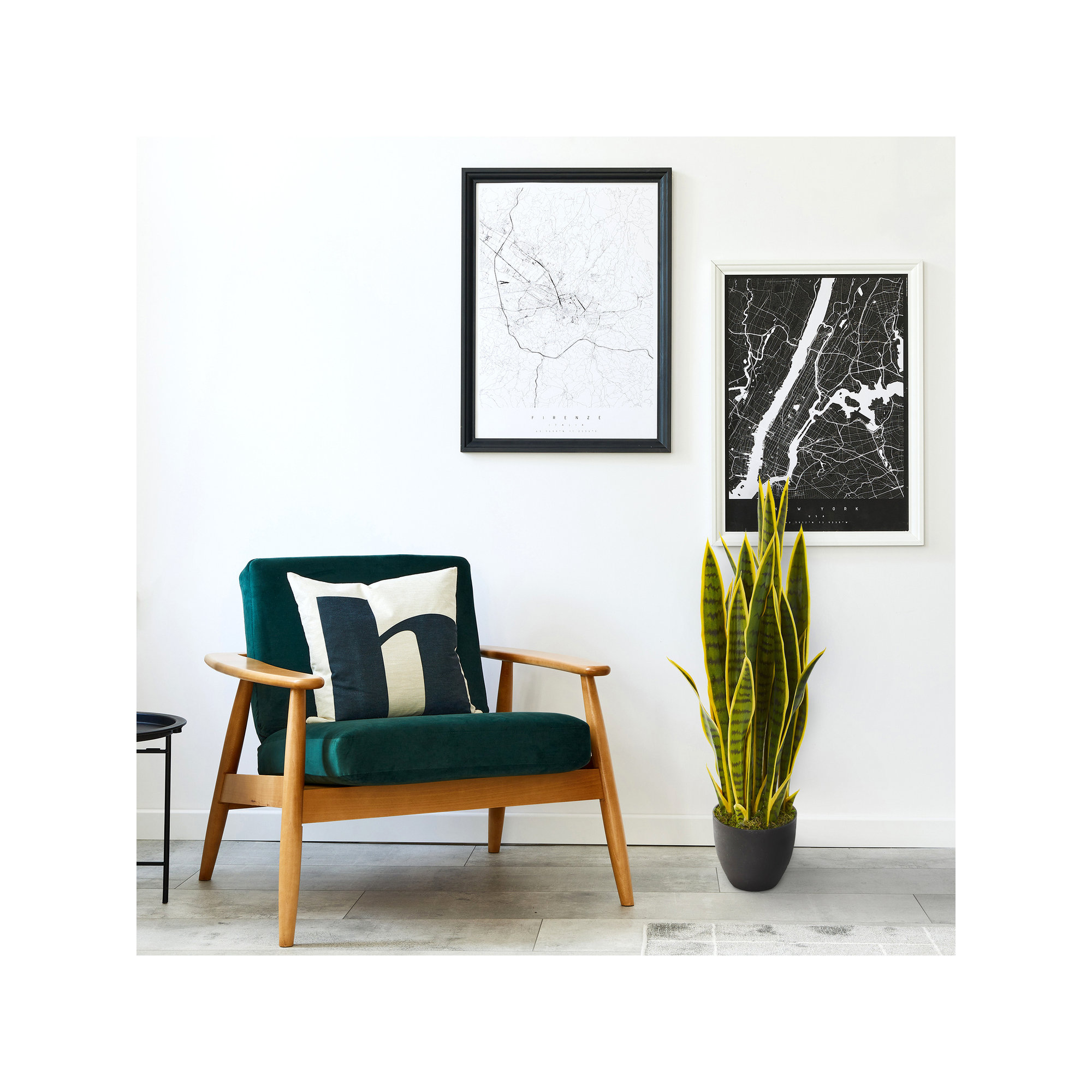 33" Artificial Snake Plant in Pot, Green/Yellow, 33" H x 8" W x 8" D