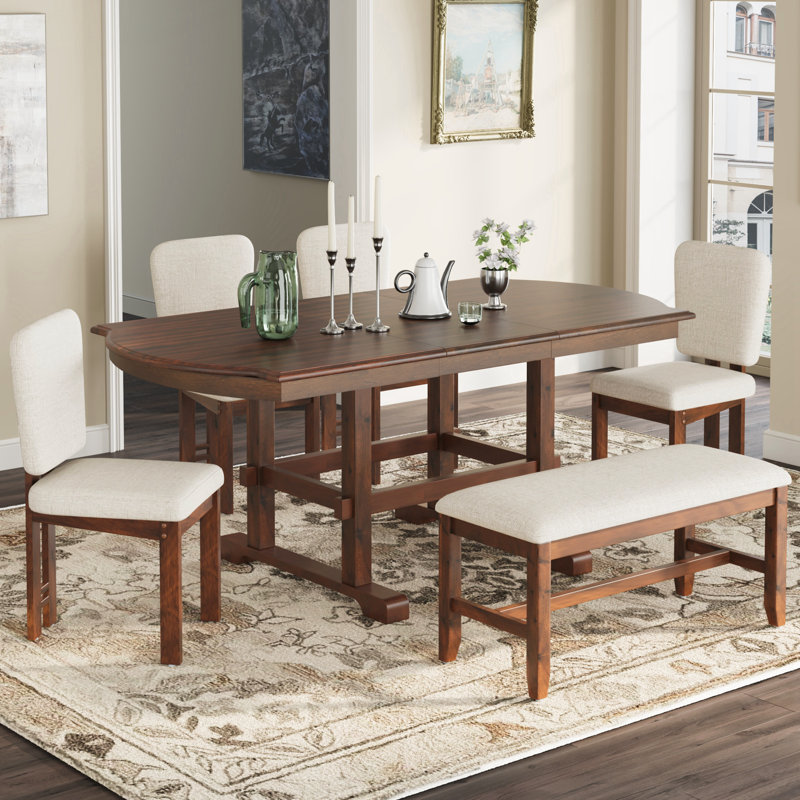 Extendable Wood Dining Table Set with Bench