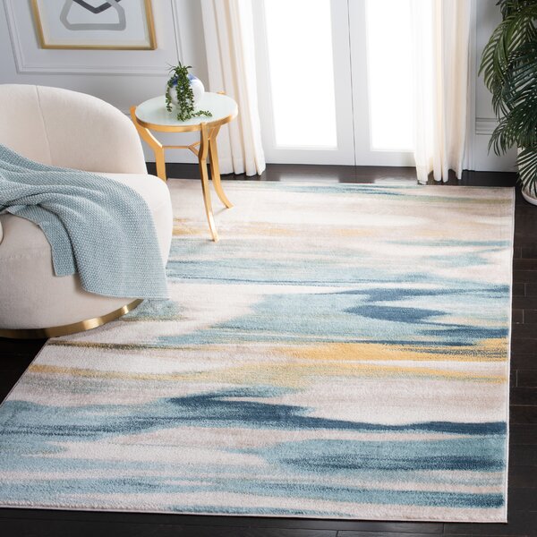 Ebern Designs Aliceyn Navy/Beige Rug & Reviews | Wayfair