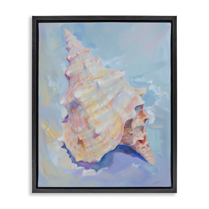  «Coastal Conch Shell» par Arlington Prints, Cadre flottant noir de jais, H 21 po x l 17 po