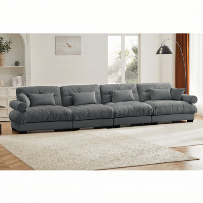 Extra Large Modern Velvet Sofa, Oversize Sofa, Clould Like Comfortable Seat And Back Support, With Waist Pillows And Throw Pillows
