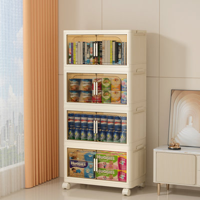 Armoire de rangement pliante latérale 19,69 po, 4 niveaux, 19,69 po x 11,81 po x 40,55 po, bacs de rangement pliables avec porte magnétique, armoire de rangement en plastique avec roues, organisateurs de placard et contenants de rangement