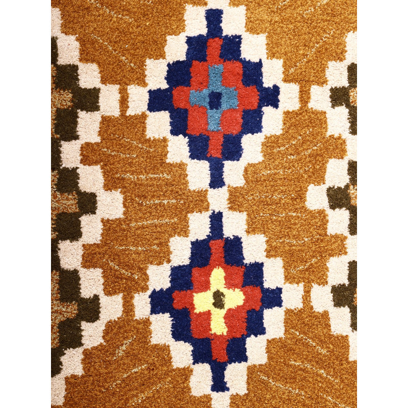 Tapis en laine noué à la main à imprimé animal - tapis mirzapur ocre doré et ivoire - tapis de méditation traditionnel indien